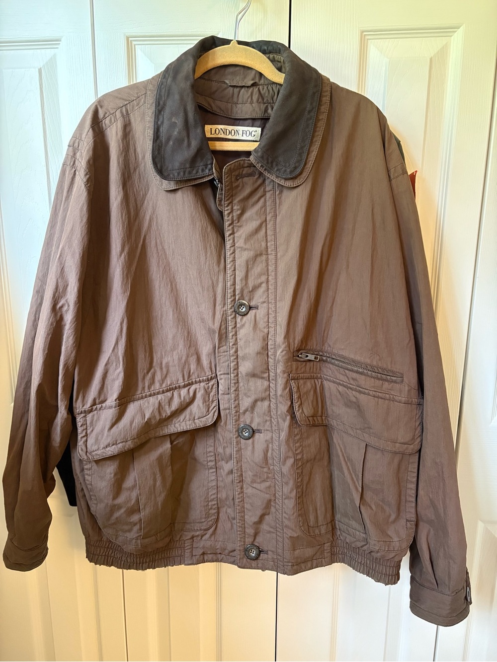 Vintage London Fog Brown Bomber Jacket with Contrast Collar